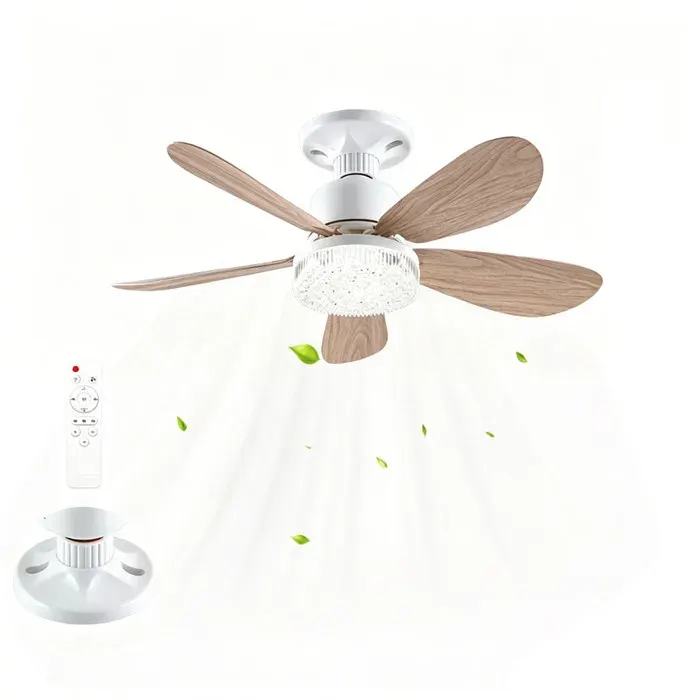 Ventilateur de plafond avec éclairage 5 pales40W 52cm3 VitessesLED Ventilateur Dimmable Plafonnier avec Telecommandeeffet bois