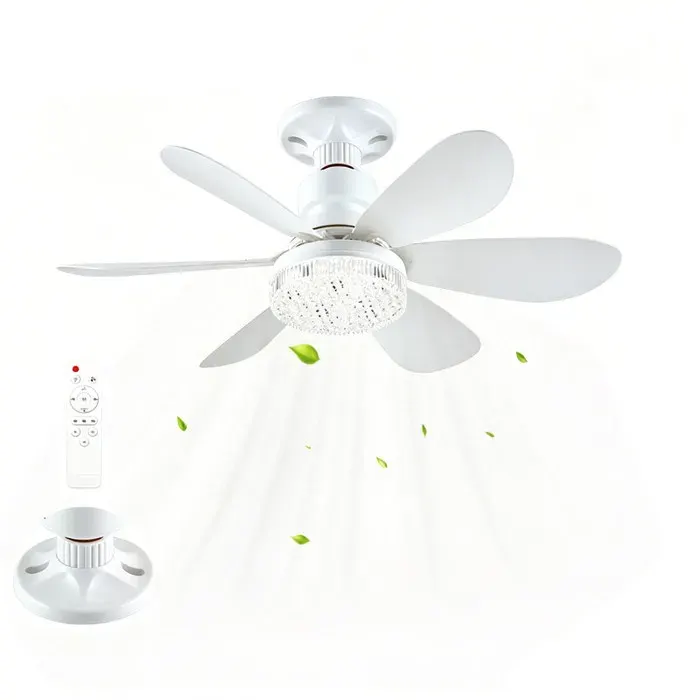 Ventilateur de plafond avec éclairage 6 pales40W 52cm3 VitessesLED Ventilateur Dimmable Plafonnier avec TelecommandeBlanc
