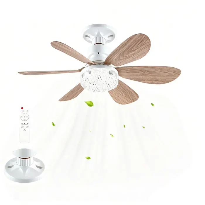 Ventilateur de plafond avec éclairage 6 pales40W 52cm3 VitessesLED Ventilateur Dimmable Plafonnier avec Telecommandeeffet bois