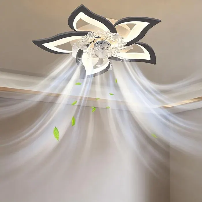 Ventilateur de plafond avec éclairage déclairage design ultra-mince télécommande incluse 3 couleurs 24 pouces 6 vitesses noir