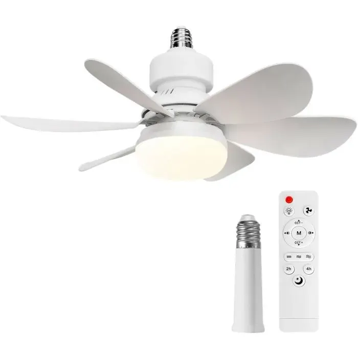 Ventilateur de plafond avec éclairage et télécommande finition blanche fonctionnement silencieux éclairage trois couleurs.