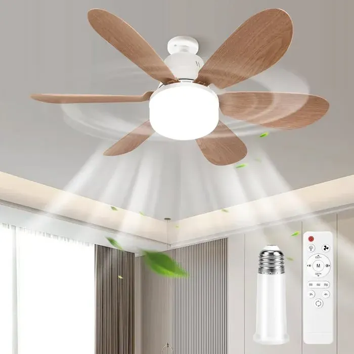 Ventilateur de plafond avec éclairage et télécommande silencieux - Lampe de plafond LED 30 W avec ventilateur 3 vitesses 3 modes
