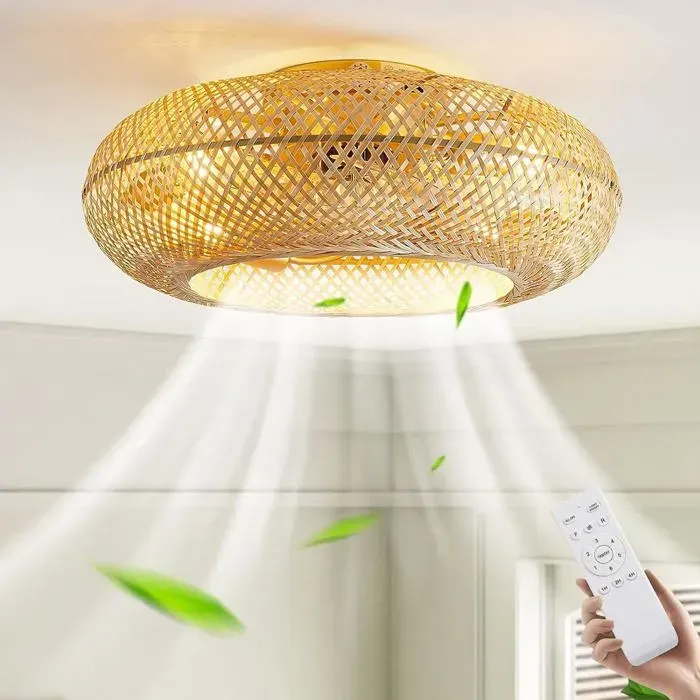 Ventilateur De Plafond Avec Éclairage Et TélécommandePlafonnier Rétro Silencieux E27 En Bambou Avec VentilateurVentilateurs De P