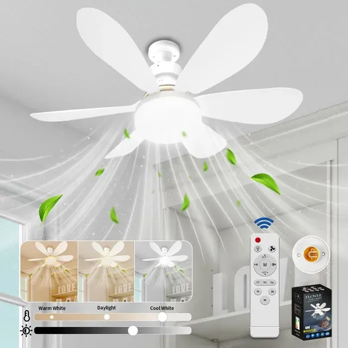 Ventilateur de plafond avec éclairage - GRANDSALEY - Design 2-en-1 - Ø52 cm - LED 40W (E27) - Télécommande & minuterie
