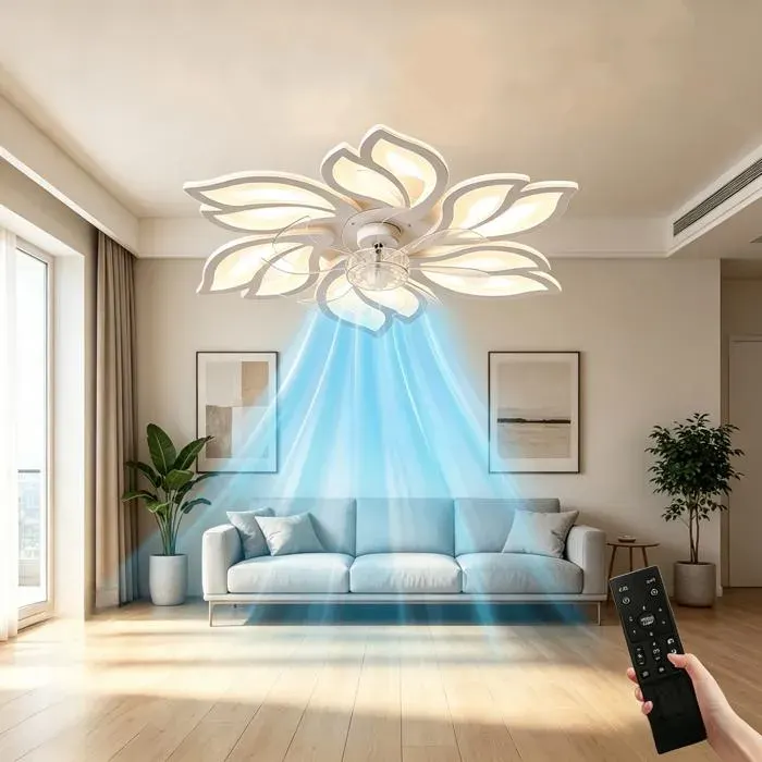 Ventilateur de Plafond avec Éclairage Intégré 60W avec Télécommande Design Pétales Créatifs Dimmable 6 Vitesses pour Salon Chambre