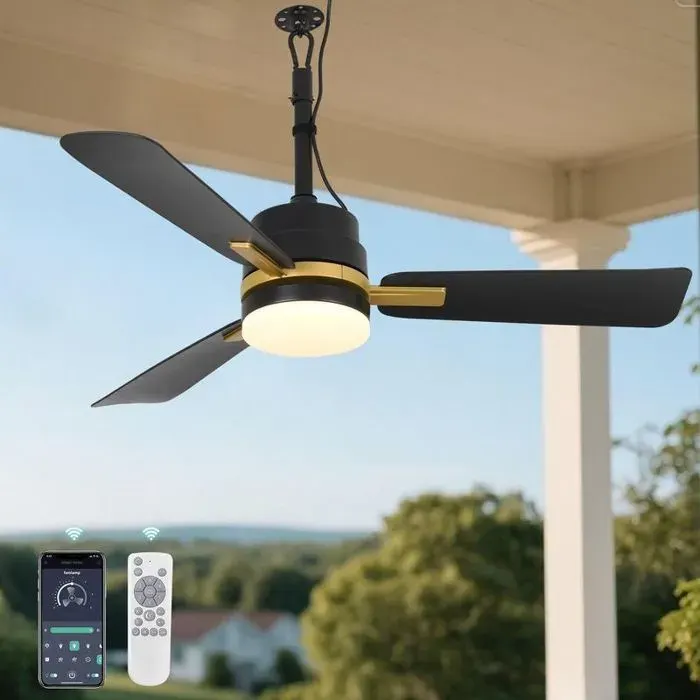 Ventilateur de Plafond avec Éclairage LED 105cm Contrôle APP et Télécommande Lampe Suspendue Intensité Réglable