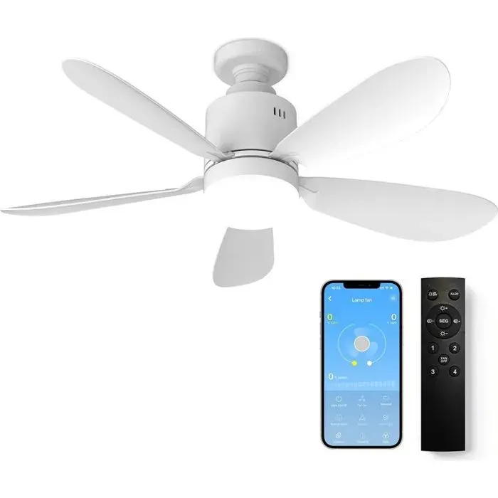 Ventilateur de Plafond avec Éclairage LED 52 cm et Télécommande Contrôle par Application à Intensité Variable 24 W 4 V