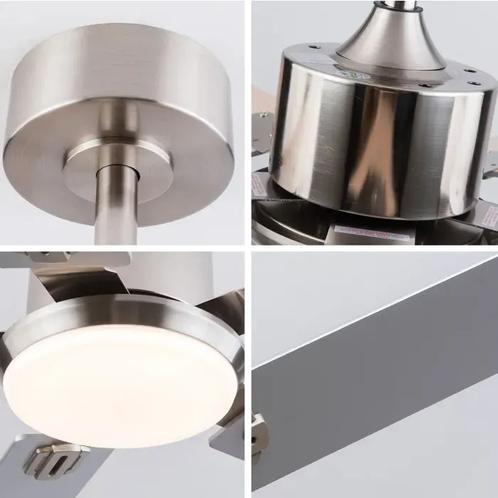 Ventilateur de plafond avec éclairage LED dimmable 6 vitesses - TCQPZ - moteur DC réversible nickel 132 cm
