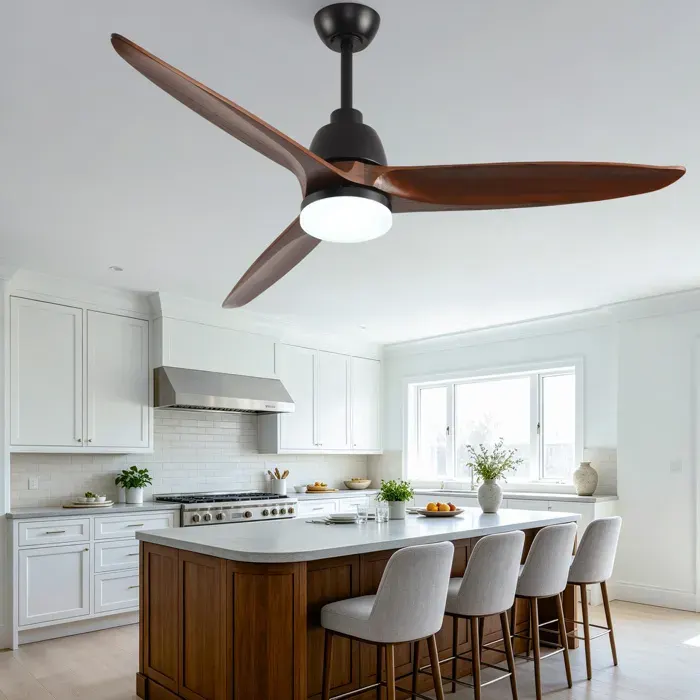Ventilateur de plafond avec éclairage LED - Hyundai - 3 pales en bois - télécommande - 6 vitesses - réversible - mémoire - 52 pouces