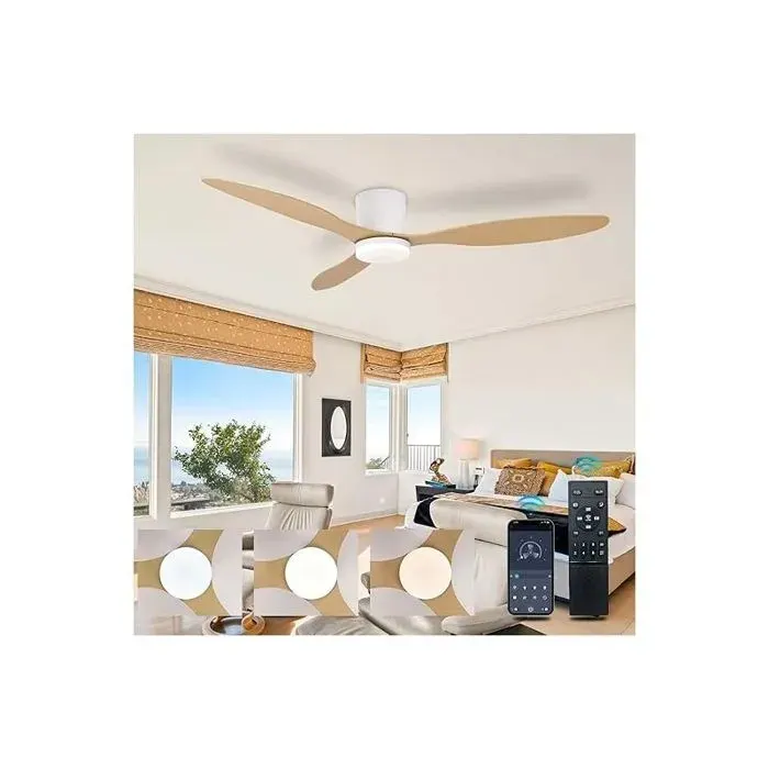 Ventilateur de plafond avec éclairage LED - Moteur DC silencieux 6 vitesses et télécommande - Chambre ou salon - 65 cm