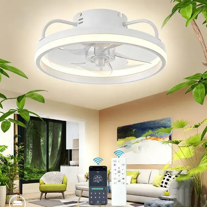 Ventilateur de plafond avec éclairage plafonnier LED dimmable avec télécommande 6 vitesses minuterie pour salon Chambre