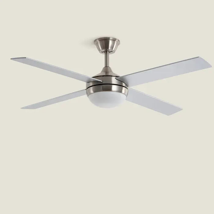 Ventilateur de Plafond avec Éclairage Silencieux DC Pales en Bois Navy Evo Argent Télécommande Grand (entre 20–30 m²) 132 cm Nicke