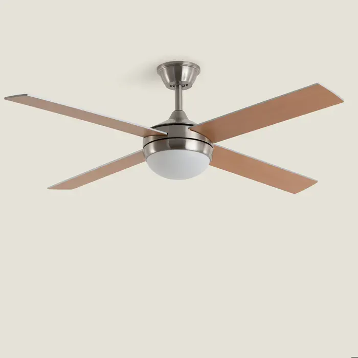 Ventilateur de Plafond avec Éclairage Silencieux DC Pales en Bois Navy Evo Bois Télécommande Grand (entre 20–30 m²) 132 cm Nickel