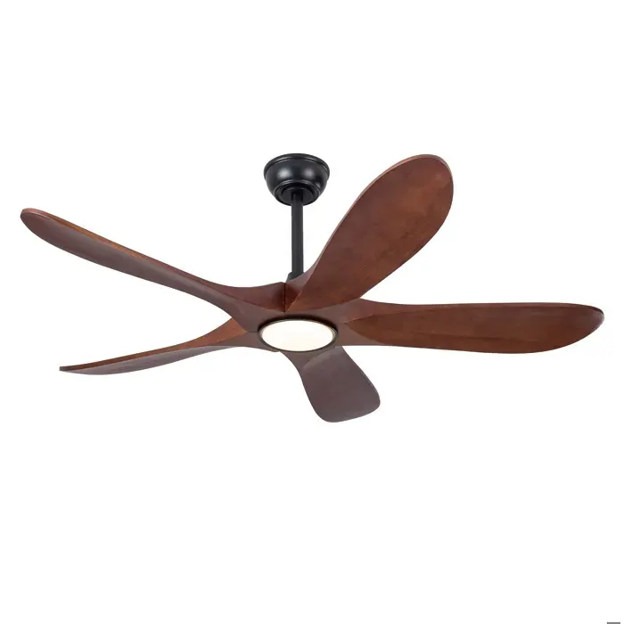 Ventilateur de plafond avec éclairage télécommande 5 pales en bois 52 pouces 3CCT dimmable 6 vitesses silencieux 33W JOINERY