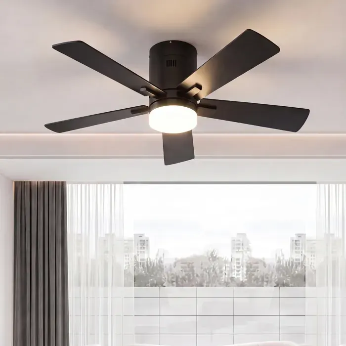 Ventilateur de plafond avec éclairage5 pales42poucespour salonsalle à mangernoir Vitesse lumineuse et du vent réglables