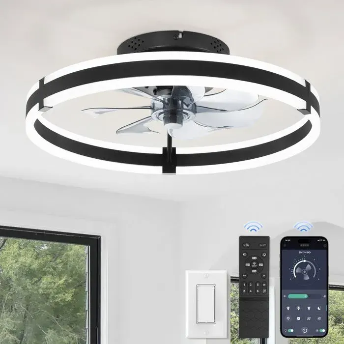 Ventilateur de plafond avec ère et télécommande ère LED dimmable6 vitesses50 cmVentilateur plafond Noir noir LUSTRE