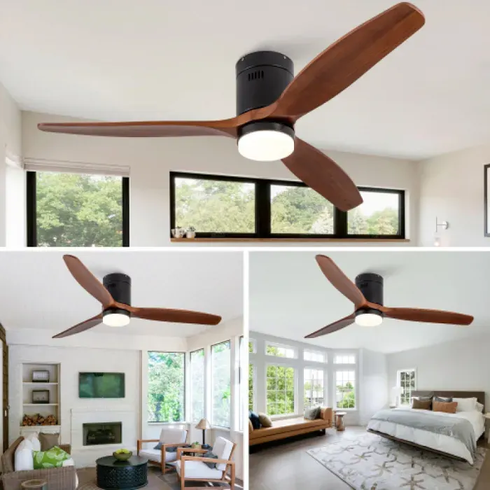 Ventilateur de plafond avec lampe 132cm 52 pouces tube droit en bois massif 3 pales avec éclairage intégré VENTILATEUR DE PLAFOND — coloris Noir