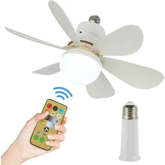 Ventilateur de plafond avec lampe E27 dimmable 30W – télécommande 3 vitesses minuterie