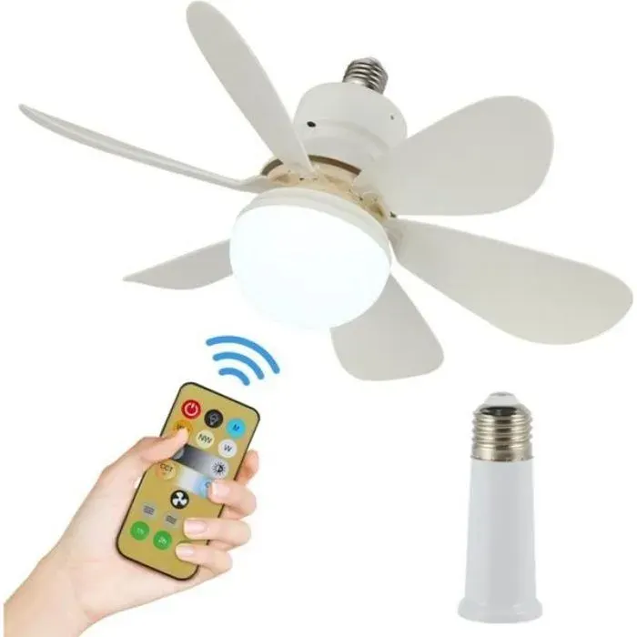 Ventilateur de plafond avec lampe E27 dimmable 30W – télécommande 3 vitesses minuterie - PLIDON - VENTILATEUR DE PLAFOND
