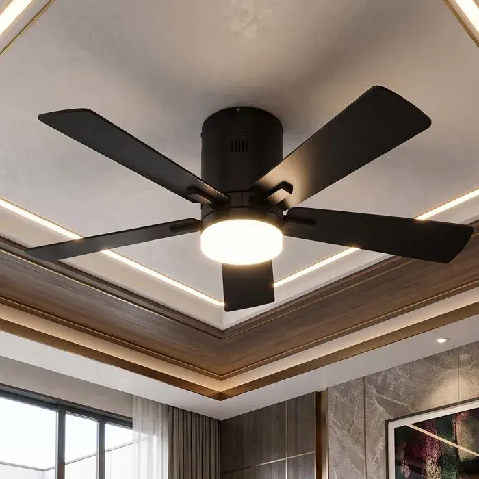 Ventilateur de Plafond avec Lampe LED Ø 1066 cm Télécommande 6 Vitesses Moteur Silencieux Réversible Été Hiver - Noir