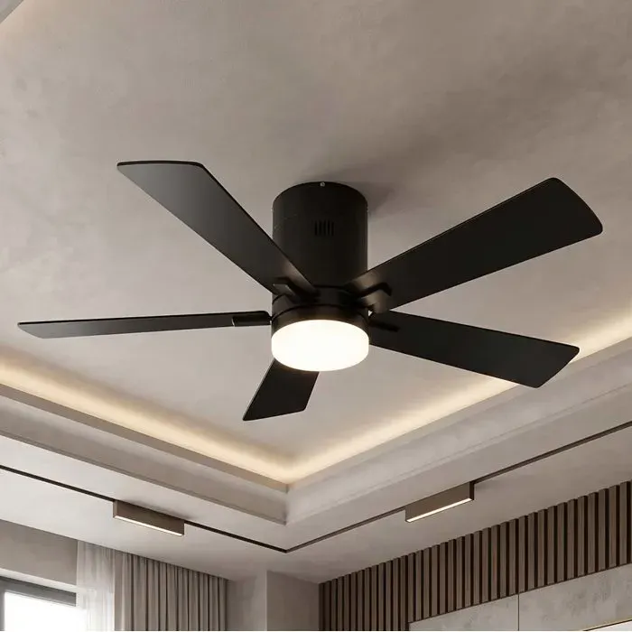 Ventilateur de Plafond avec Lampe LED Ø 1066 cm Ultra-Silencieux Design Soigné Moteur Réversible Télécommande — coloris Noir