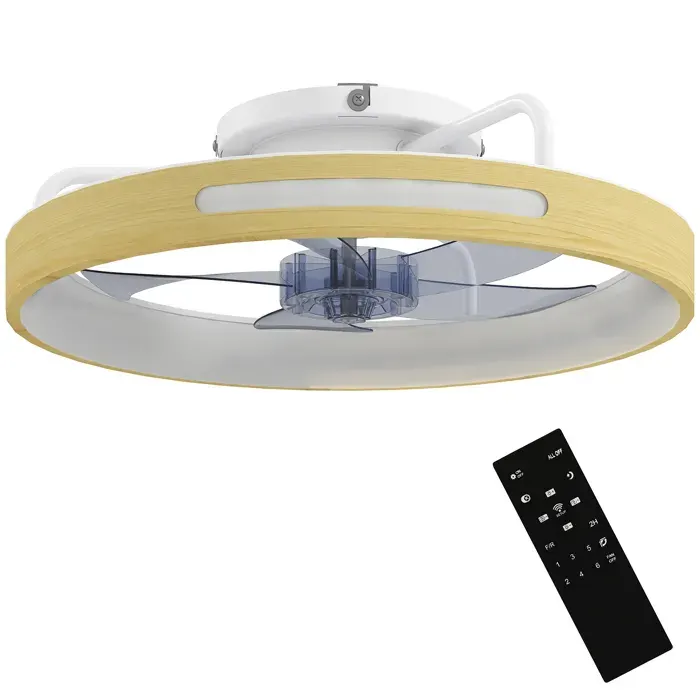 Ventilateur de Plafond avec Lampe LED 40W - Moteur DC Réversible - Télécommande 6 Vitesses 3 Couleurs de Lumière - Aspect Bois
