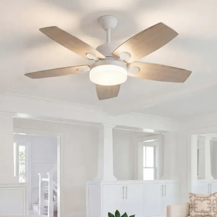Ventilateur de Plafond avec Lampe LED - 42 / 106cm - 5 Pales en Bois Réversibles Luminaire Plafonnier avec Télécommande - Naturel
