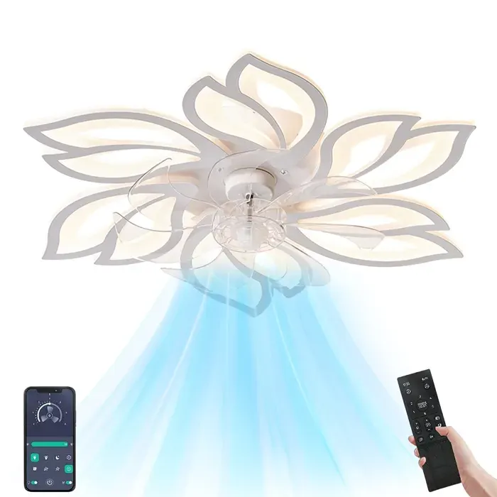 Ventilateur de Plafond avec Lampe LED 60W – Télécommande + APP Bluetooth – 6 vitesses 3 couleurs – Pour chambre salon bureau — coloris Blanc