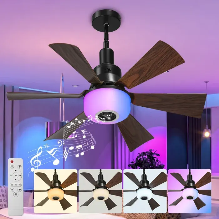 Ventilateur de Plafond avec Lampe LED RGB Musique Bluetooth E27 Orientable Blanc
