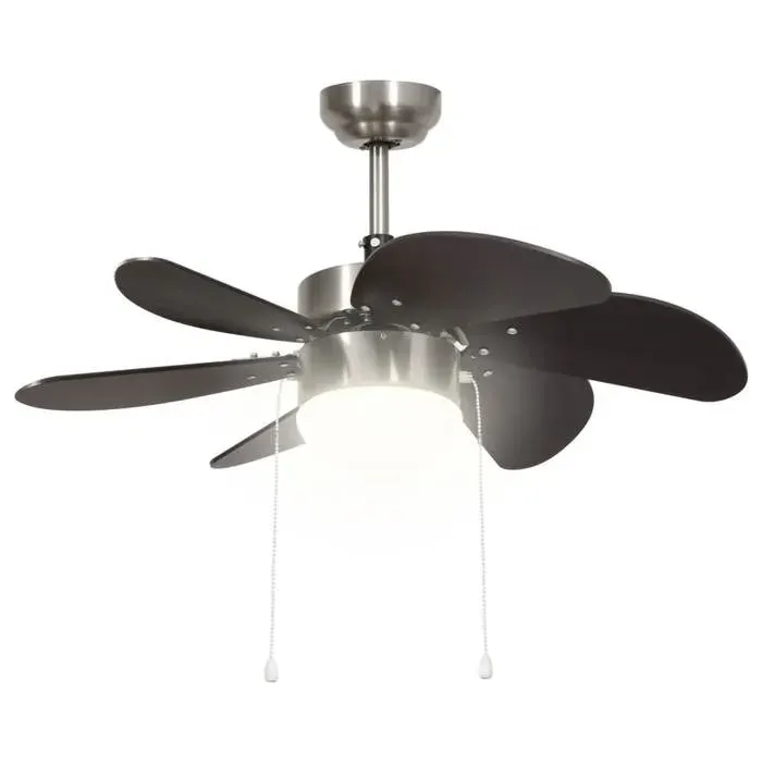 Ventilateur de plafond avec lampe - MEUBLECHIC - 76x43 cm - Marron foncé - 3 niveaux de vitesse - Lampe intégrée