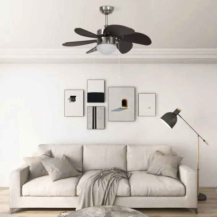 Ventilateur de plafond avec lampe - VIDAXL - 76x43 cm - Marron foncé - 3 niveaux de vitesse - Chrome et MDF - E27 - 39 W