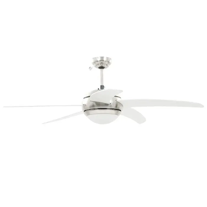 Ventilateur de plafond avec lampe - WIENS - 128 cm - Blanc - Boîtier chromé - Pales en MDF - 3 niveaux de vitesse