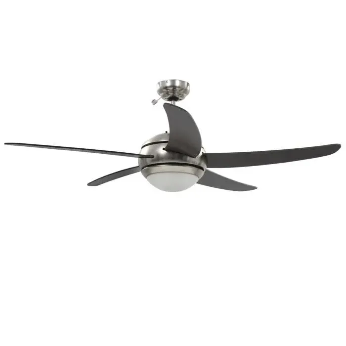 Ventilateur de plafond avec lampe - WIENS - 128 cm - Marron - Boîtier chromé - Pales en MDF - 3 niveaux de vitesse