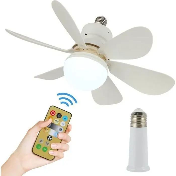 Ventilateur de plafond avec lampeE27 Tête Dimmable Socle Ventilateur Plafond Lumiere avec télécommande3 Vitesses30W [Classe A]