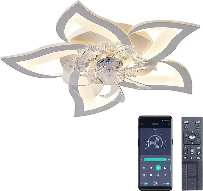 Ventilateur De Plafond Avec LampeVentilateur De Plafond Led Flower Shape Bedroom Plafonnier Télécommande Dimming Timing 6 Vitesses