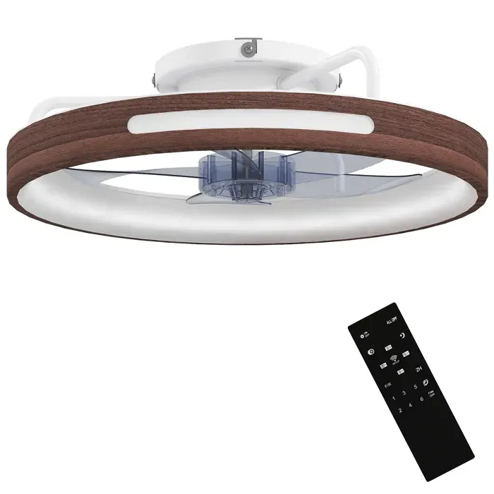 Ventilateur de Plafond avec LED 40W Moteur DC Réversible Télécommande 6 Vitesses Couleur Teck T1008-01-10686
