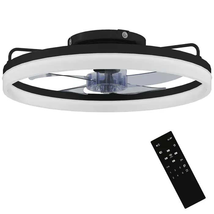 Ventilateur de Plafond avec LED 40W Noir - Moteur DC Réversible - Télécommande 6 Vitesses Temporisateur - T1008-01-10770