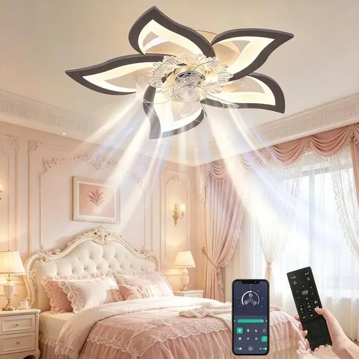 Ventilateur de plafond avec LED 50W 2400lm – Fleur Design – Télécommande et APP – 6 Vitesses – 3 Températures de Couleur – Minuterie