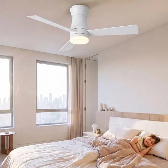 Ventilateur de Plafond avec LED - 52 Pouces - 3 Pales en Contreplaqué Silencieux - Style Moderne - Blanc