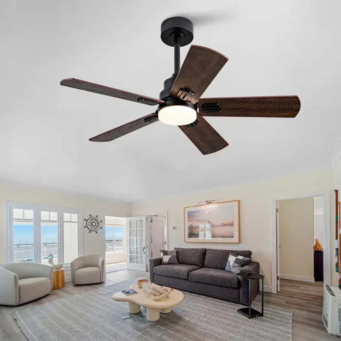 Ventilateur de plafond avec LED en bois et métal multicolore 107 x 107 x 45 cm