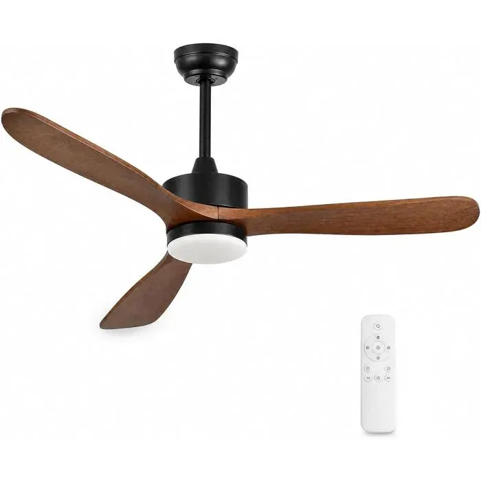 Ventilateur de Plafond avec LED et Télécommande – Moteur DC Silencieux Design Bois