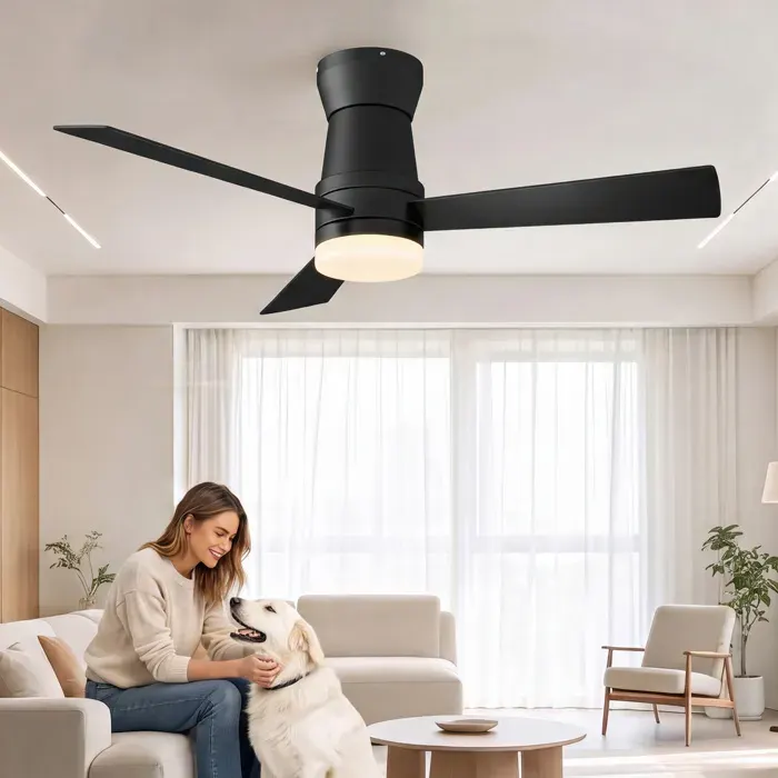 Ventilateur de plafond avec LED - silencieux et réversible - 6 vitesses - avec télécommande - 132 cm - Noir