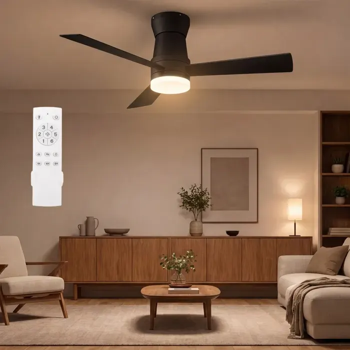 Ventilateur de Plafond avec Lumière 107 cmtélécommande température de couleur 3 pales 6 vitesses pour chambres et salons Noir