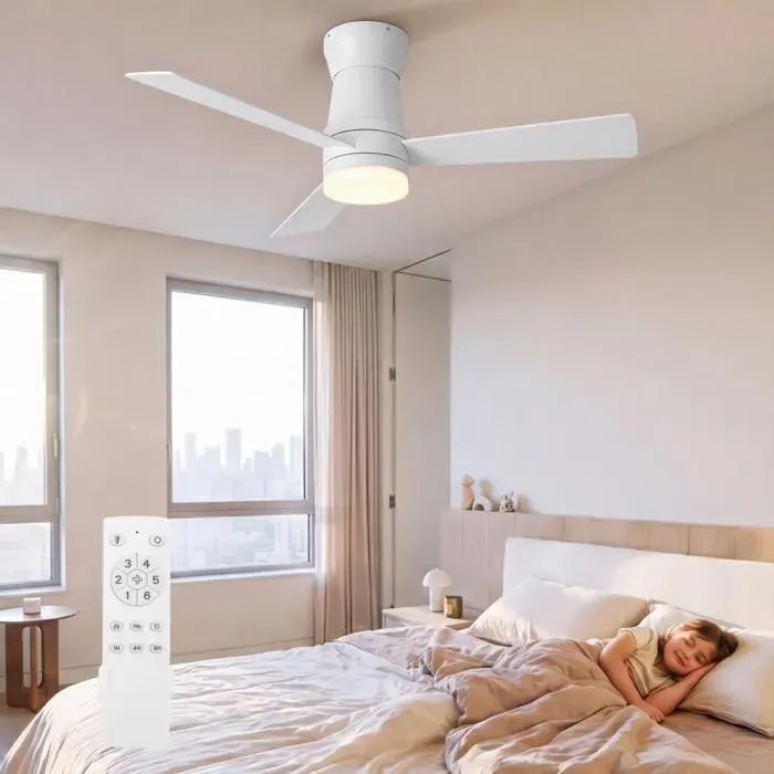Ventilateur de Plafond avec Lumière 107 cmtélécommande température de couleur 3 pales 6 vitesses pour chambres et salons Blanc