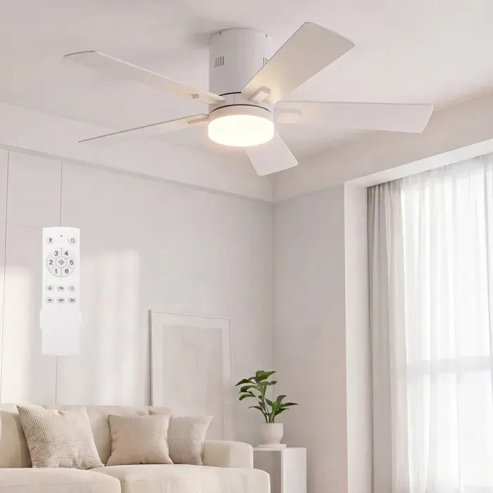 Ventilateur de Plafond avec Lumière 107 cmtélécommande température de couleur 5 pales 6 vitesses pour chambres et salons Blanc