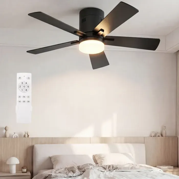 Ventilateur de Plafond avec Lumière 107 cmtélécommande température de couleur 5 pales 6 vitesses pour chambres et salons Noir