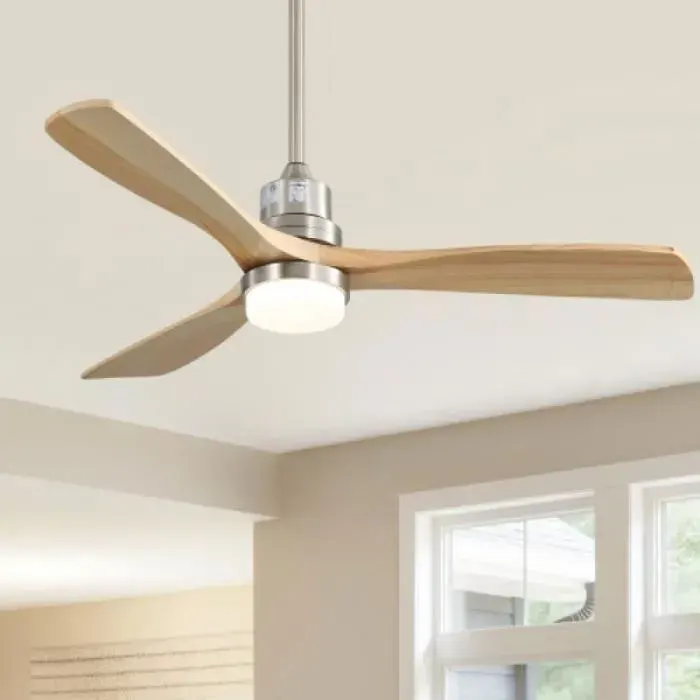 Ventilateur de plafond avec lumière 132 cm à pales bois massif (3 unités) moteur CC réversible silencieux 6 vitesses ventilation