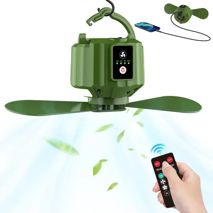 Ventilateur de Plafond avec Lumière 3 Vitesses Silencieux LED Ventilateur Dimmable Plafonnier Rechargeable par USB Minuterie
