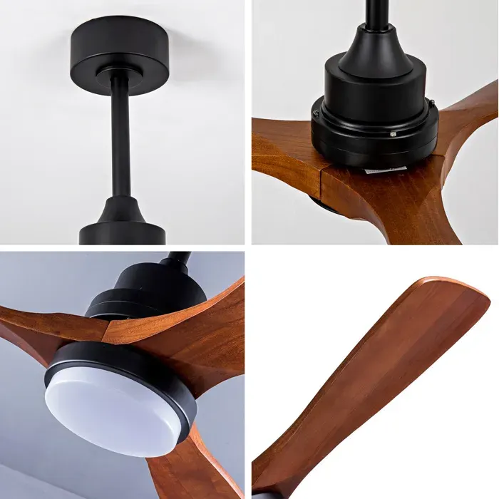 Ventilateur de Plafond avec Lumière 42 Pouces Moteur DC Réversible 6 Vitesses - TCQPZ - Bois Massif Noir Noyer 107 cm