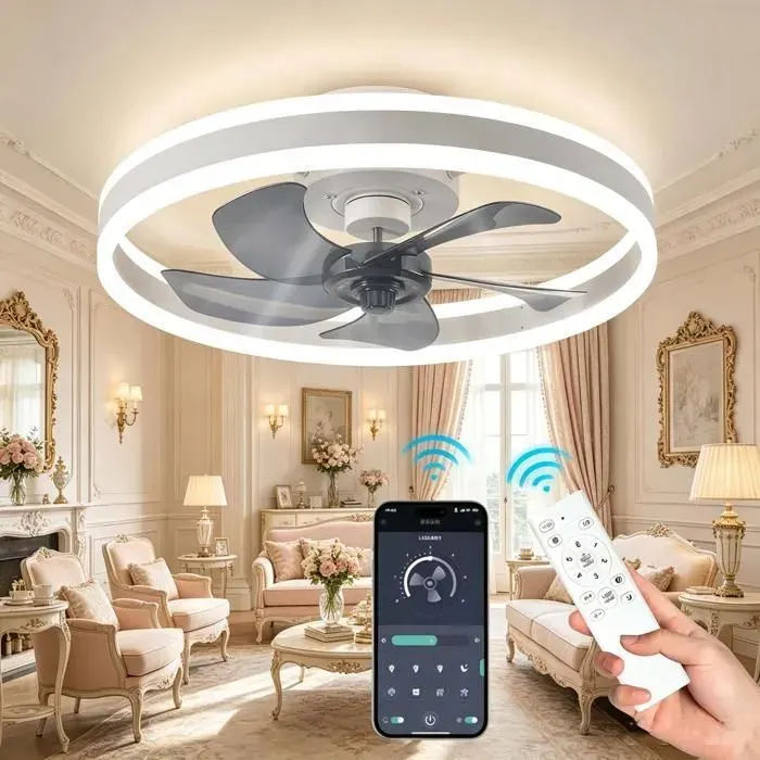 Ventilateur de plafond avec lumière 50cm – 4400lm – APP intelligent – 6 vitesses – décoratif – 10 à 20㎡ – 90-260V